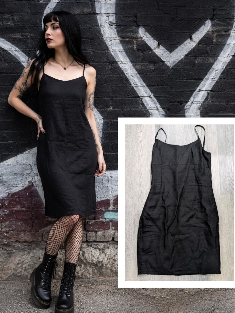 Logic Black Linen Slip Dress Size 6 Made in Canada Minimalist Grunge Goth 90s